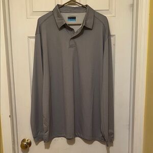 PGA Tour Men's Classic Long Sleeve Gray Polo with a subtle white stitch design.